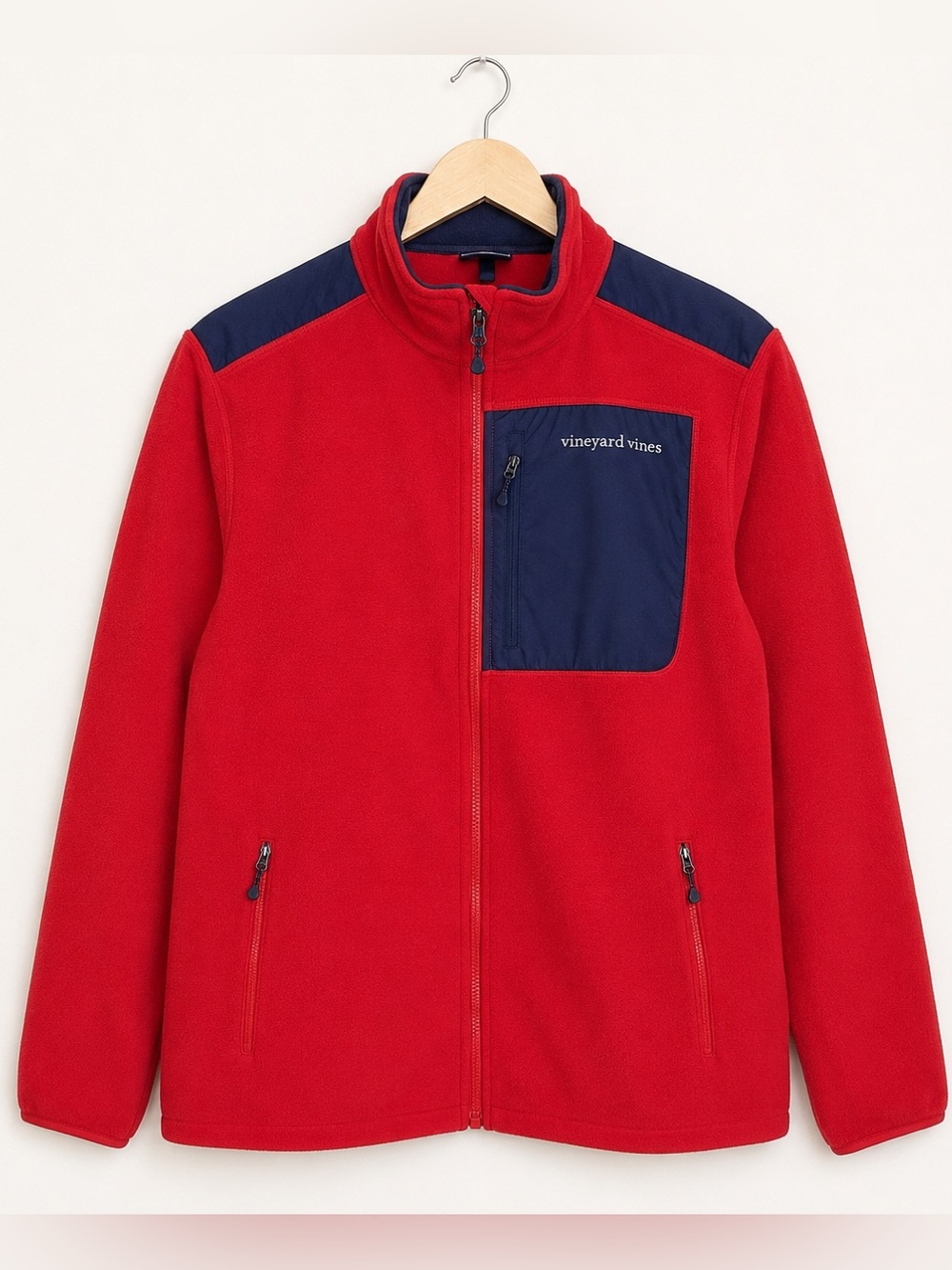 Vineyard Vines Harbor Fleece Full Zip Jacket Men’s M Red Navy Colorblock